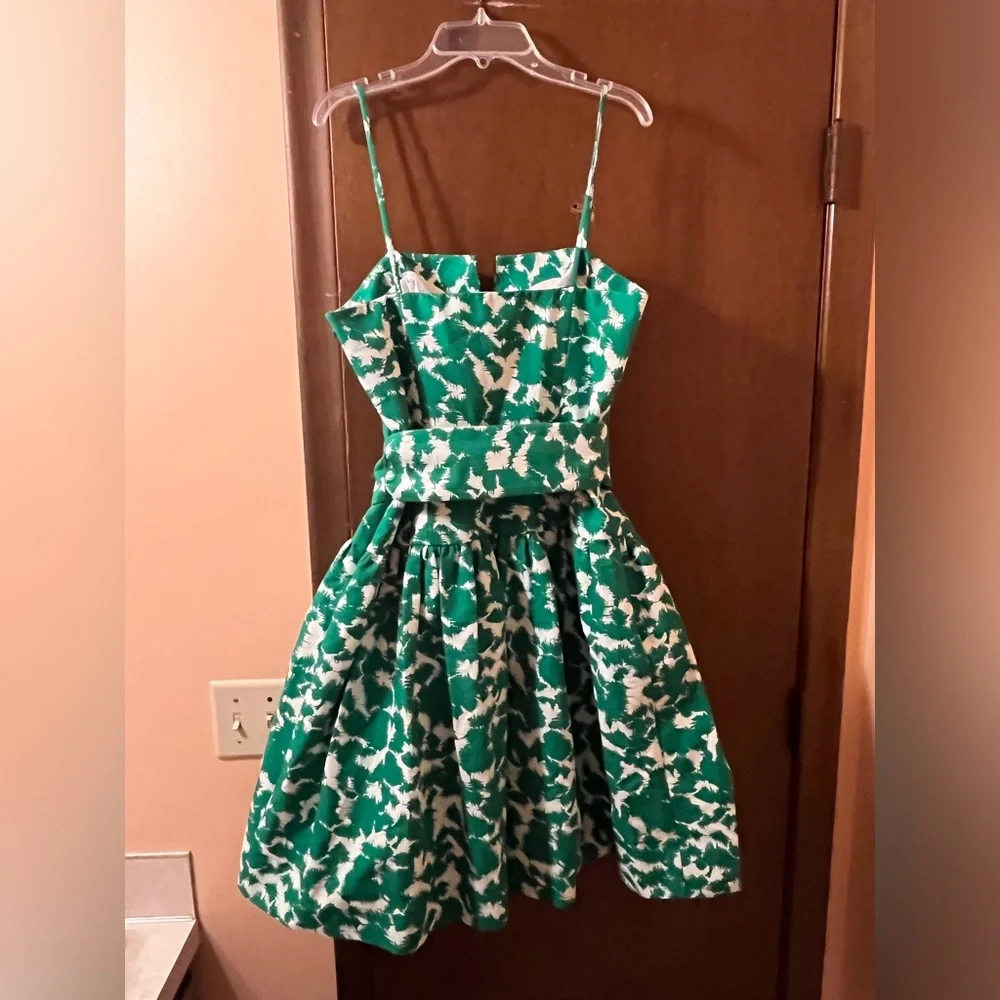LAST CHANCE | Milly Sarah Dropped Waist Belted Dress in White & Green - Picture 6 of 10